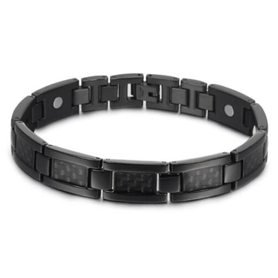 Bracelet Magnétique Homme Acier Inoxydable Fibre de Carbone Zwart