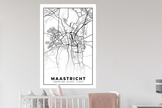 Stickers Stickers muraux - Carte - Maastricht - Zwart - Wit - 80x120 cm - Feuille adhésive