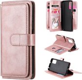 Voor Xiaomi Redmi Note 10 5G Multifunctionele Magnetische Koperen Gesp Horizontale Flip Effen Kleur Lederen Case met 10 Kaartsleuven & Portemonnee & Houder & Fotolijst (Rose Goud)