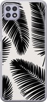 Samsung A22 5G hoesje siliconen - Palm leaves silhouette | Samsung Galaxy A22 5G case | zwart | TPU backcover transparant