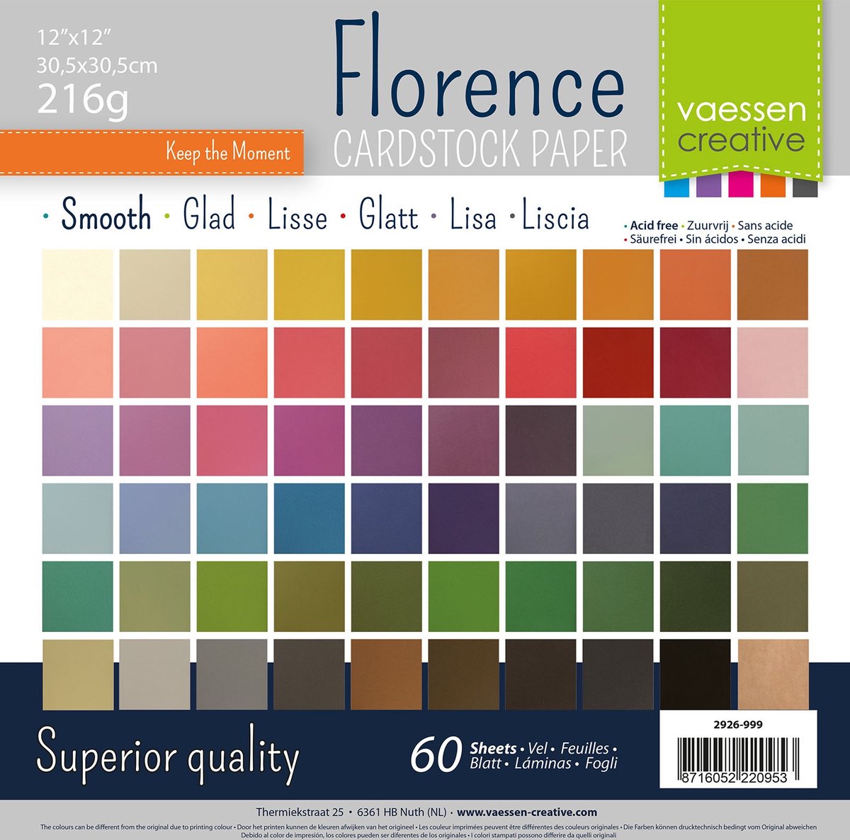 Florence Cardstock - Assortiment - 305x305mm - Gladde textuur - 216g - 60 vellen