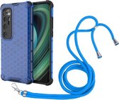 Voor Geschikt voor Xiaomi Mi 10 Ultra schokbestendige honingraat pc + TPU-hoes met nekkoord (blauw)