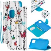 Gekleurd Tekenpatroon Cross Textuur Horizontale Flip PU Lederen Case met Houder & Kaartsleuven & Portemonnee Voor iPhone 11 Pro Max (Butterfly Tree)