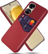 Voor Huawei P50 Pro Doek Textuur PC + PU Lederen Achterkant Schokbestendig Hoesje met Kaartsleuf (Rood)