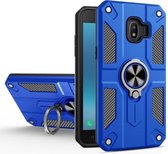 Voor Samsung Galaxy J2 Core koolstofvezelpatroon PC + TPU-beschermhoes met ringhouder (donkerblauw)