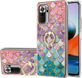 Voor Xiaomi Redmi Note 10 Pro/10 Pro Max Galvaniseren Patroon IMD TPU Schokbestendig Hoesje met Strass Ring Houder (Kleurrijke Weegschalen)