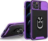 Sliding Camera Cover Design TPU + PC Magnetische schokbestendige hoes met ringhouder voor iPhone 12 Pro Max (paars)