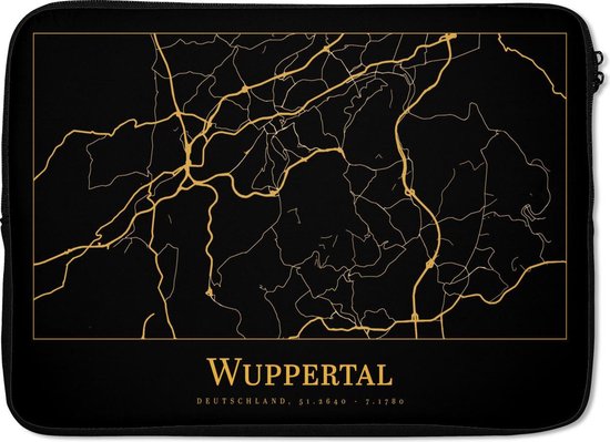 Laptophoes 13 inch – Kaart – Wuppertal – Duitsland – Goud – Zwart – Laptop sleeve