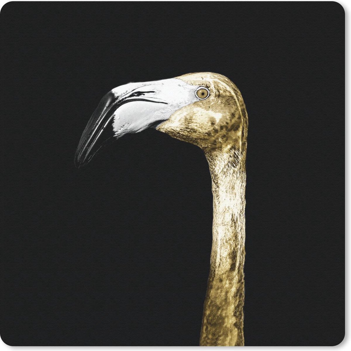 Muismat 20x20 cm - Mousepad Flamingo - Vogel - Goud - Muismatten