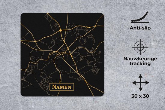 Muismat 30x30 cm - Mousepad Kaart - Namen - België - Goud - Zwart - Muismatten
