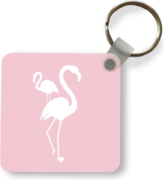 Sleutelhanger - Uitdeelcadeautjes - Flamingo - Wit - Illustratie - Plastic