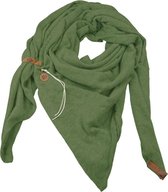 Royale driekhoek sjaal "Fien" met stoer leren bandje, Groen