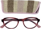 Lilly&June Leesbril Zwart/Roze Gestreept +2 - Met Bijpassend Gestreept Etui