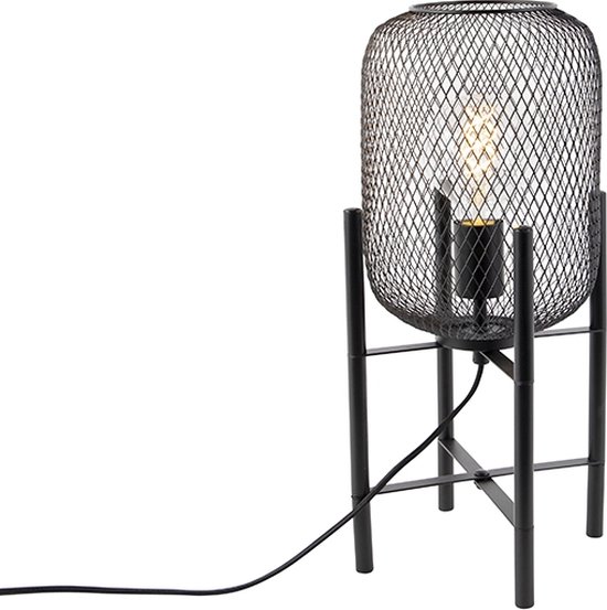 QAZQA bliss_mesh - Moderne Tafellamp - 1 lichts - H 480 mm - Zwart - Woonkamer | Slaapkamer