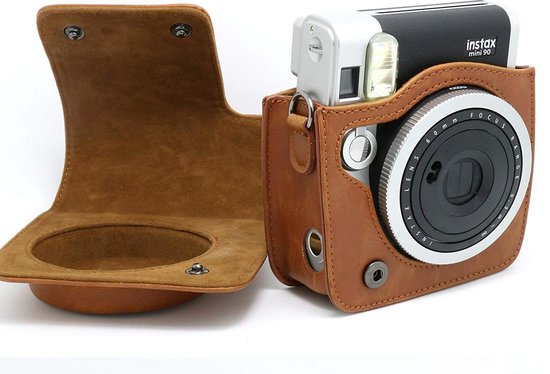 Gearmax® pour Fujifilm Instax Mini 90, Marron Cas avec Sacs bandoulière caméra Voyage Sac/Vintage PU Cuir 