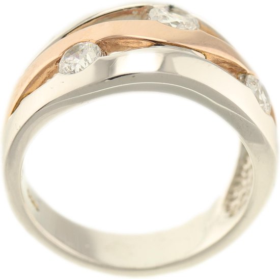 Behave® Dames ring zilver met rosè goud-kleur en steentjes omtrek 55 mm  ringmaat 17,5 | bol.com
