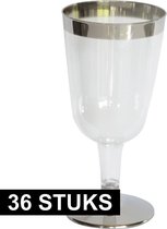 Verres à vin de luxe argent / transparent - Plastique - 180 ml - Verres à vin réutilisables - 36 pièces