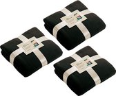 3x Fleece dekens/plaids zwart 130 x 170 cm - Woondeken - Fleecedekens