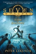 Boekomslag van 'Seven Wonders: The Tomb of Shadows' met twee kinderen die rennen voor een leger, een jongen met een gloeiende bal.