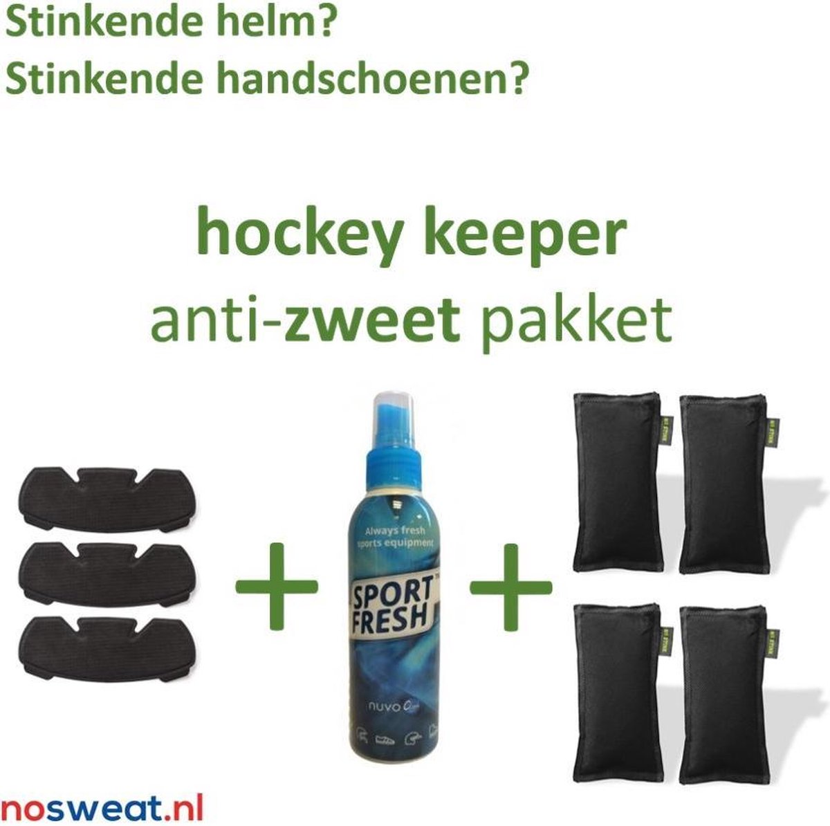 Hockey keeper anti-zweet pakket: 1x SportFresh spray, 4x No Stink  geurzakjes (ZWART)... | bol.com