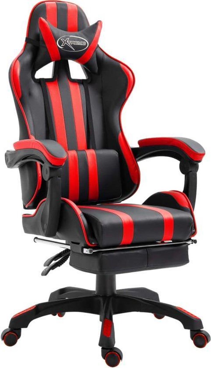 Gamestoel (INCL leer reinigingdoekjes) Rood met Voetenbank - Gaming Stoel - Gaming Chair - Bureaustoel racing - Racestoel - Bureau stoel gamen