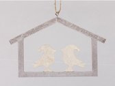 Decoratiehangers - Pb. 1 Wooden House 2 Birds Plum 16.5x11 Cm