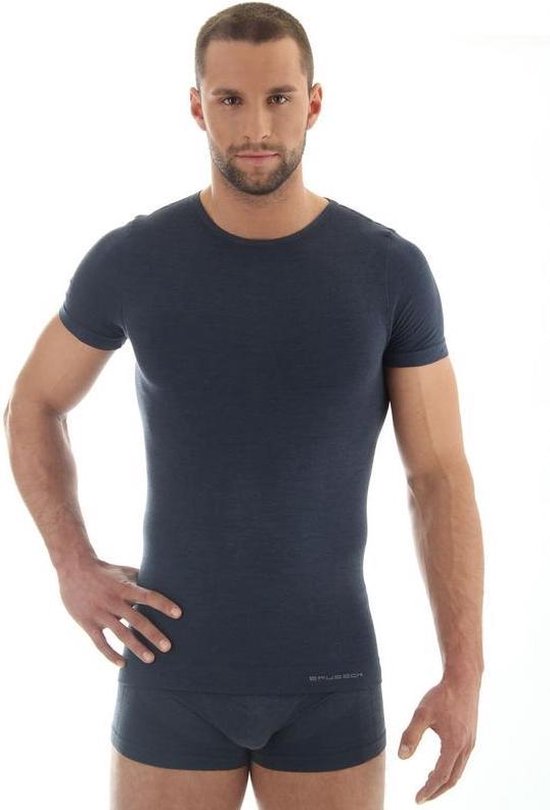 Brubeck Comfort | Heren Ondergoed - Ondershirt Korte Mouw Naadloos met Merino Wol -  Donker Jeans - XL