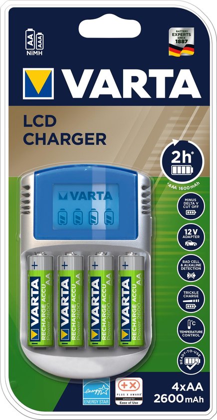 Varta LCD Charger + 4 x 2600 mAh NiMH batterijen | bol.com