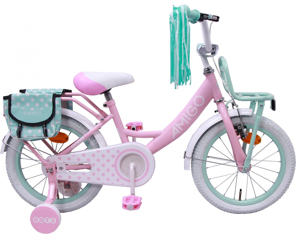 Amigo Dots - Kinderfiets - Meisjes - Roze - 16 Inch | bol.com