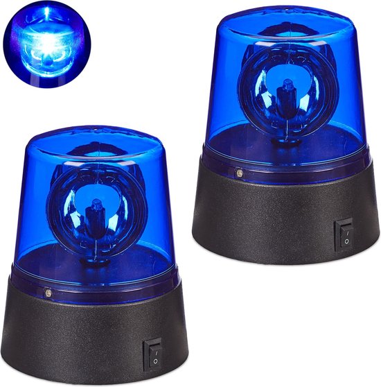 Relaxdays 2x LED zwaailicht blauw - batterijen - zwaailamp - feestverlichting reflectoren