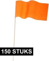 150x Oranje papieren zwaaivlaggetje - Holland supporter/Koningsdag feestartikelen