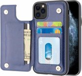 Wallet Case  geschikt voor Apple iPhone 11 Pro Max  - blauw +  Glazen Screenprotector