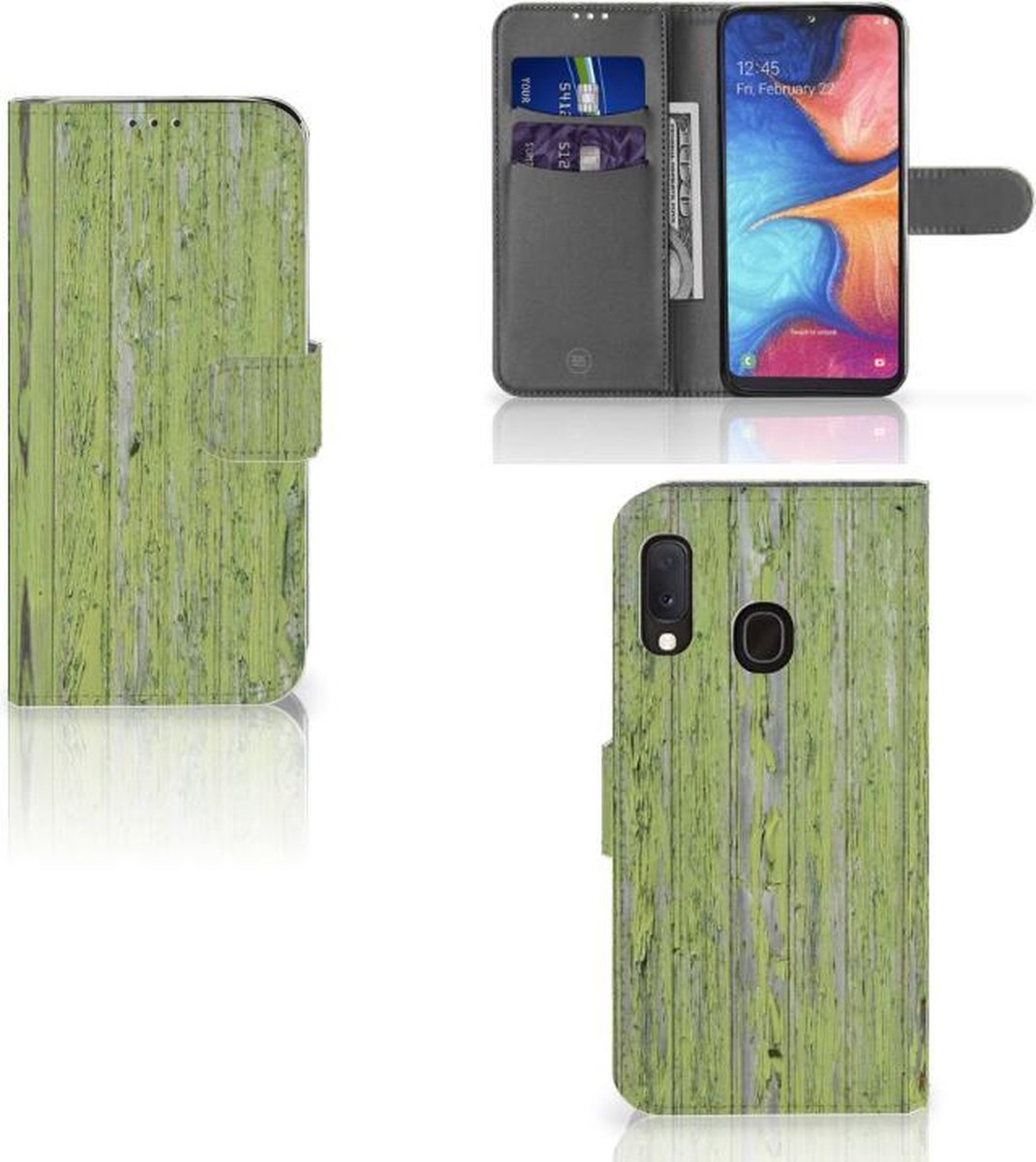 Samsung Galaxy A20e Book Style Case Green Wood
