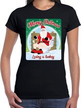 Fout Kerstshirt / t-shirt  - Merry shitmas losing a turkey - zwart voor dames - kerstkleding / kerst outfit S
