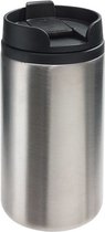 5x Thermosbekers/warmhoudbekers metallic zilver 290 ml - Thermo koffie/thee isoleerbekers dubbelwandig met schroefdop