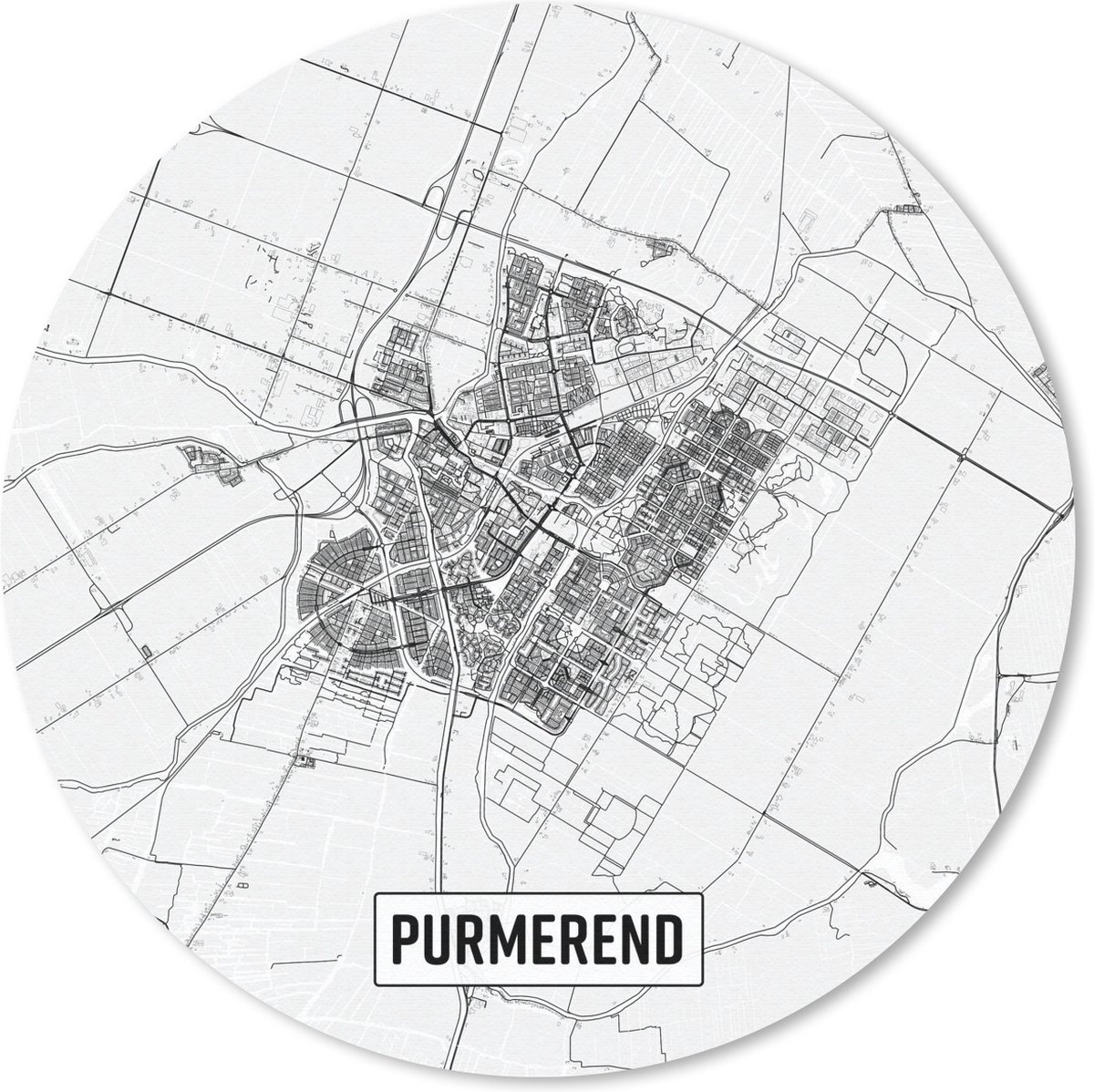 Muismat rond 30x30 cm - Mousepad Stadskaart Purmerend - Ronde muismatten