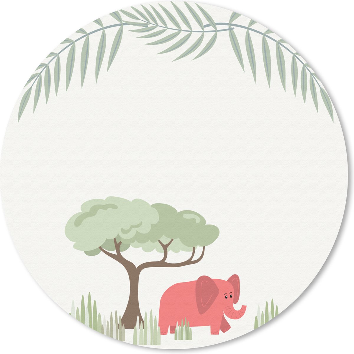 Muismat Kinderkamer illustraties pastel - Illustratie van een olifant met tropische planten Muismat rond - 30x30 cm - Muismat met foto