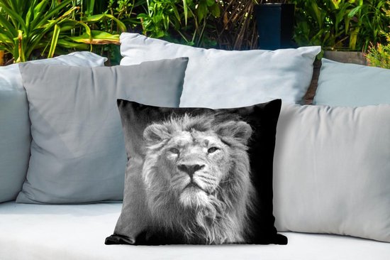 Coussins d'extérieur - Jardin - Portrait Zwart et blanc d'un lion - 45x45 cm