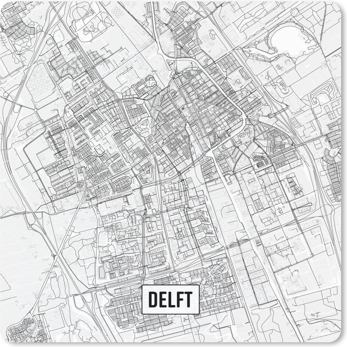 Muismat 20x20 cm - Mousepad Stadskaart Delft - Muismatten