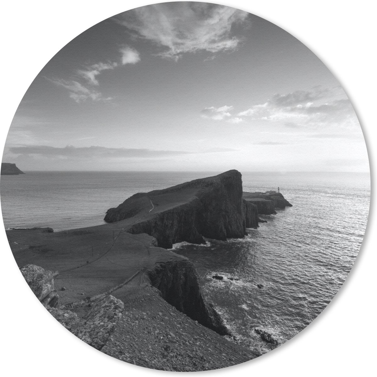 MuismatSkye - Uitzicht vanaf Skye in zwart-wit Muismat rond - 30x30 cm - Muismat met foto
