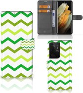 Telefoonhoesje Geschikt voor Samsung Galaxy S21 Ultra Flip Case Zigzag Groen
