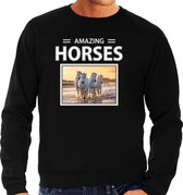 Dieren foto sweater wit paard - zwart - heren - amazing horses - cadeau trui witte paarden liefhebber XL