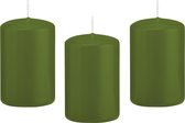 8x Olijfgroene cilinderkaarsen/stompkaarsen 5 x 8 cm 18 branduren - Geurloze kaarsen olijf groen - Woondecoraties