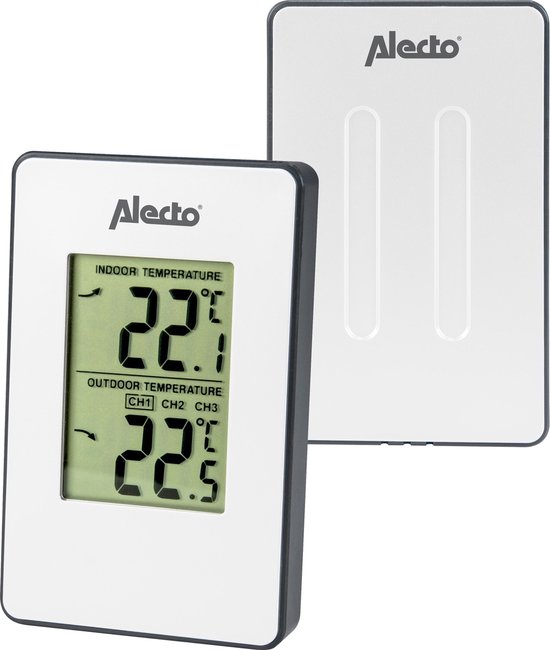 Alecto WS-1050 Draadloos weerstation - Meet binnen- en buitentemperatuur in Compact formaat - Wit