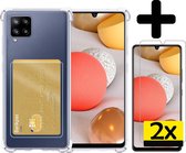 Samsung A42 Hoesje Pasjeshouder Case Met 2x Screenprotector - Samsung Galaxy A42 Pasjeshouder Card Case Hoesje Met 2x Screenprotector - Transparant