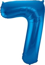 Ballon Cijfer 7 Jaar Blauw 70Cm Verjaardag Feestversiering Met Rietje