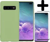 Hoesje Geschikt voor Samsung S10 Hoesje Siliconen Case Met Screenprotector - Hoes Geschikt voor Samsung Galaxy S10 Hoes Siliconen - Groen