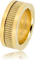 My Bendel - Mooie brede ring- goud - Brede ring goud van edelstaal met zwart geweven structuur - Met luxe cadeauverpakking