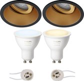 PHILIPS HUE - LED Spot Set GU10 - White Ambiance - Bluetooth - Primux Zano Pro - Inbouw Rond - Mat Zwart/Goud - Kantelbaar - Ø93mm