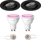 PHILIPS HUE - LED Spot Set GU10 - White and Color Ambiance - Bluetooth - Primux Delton Pro - Inbouw Rond - Mat Zwart - Kantelbaar - Ø82mm